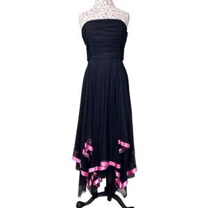 Vintage 90's Cache Black Strapless Handkerchief Hem Dress Pink 10 Medium Fairy